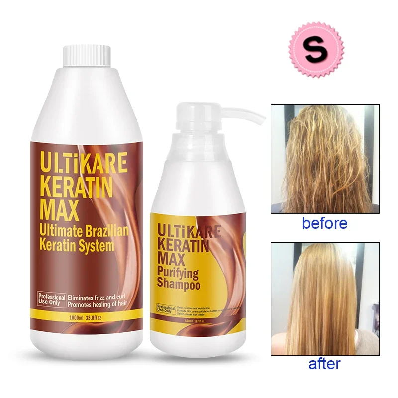 2pcs A Set Brazilian Keratin Treatment 8% Formalin+500ml Purifying Shampoo Straighten and Repair Strong Damaged Cruly Hair