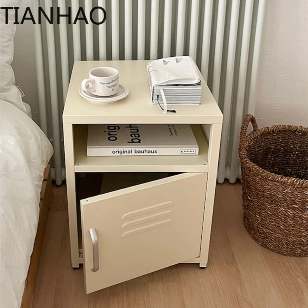 Home Cream Color Storage Cabinet INS Style Simple Bedside Table Bedroom Organization with Material Storage Solution