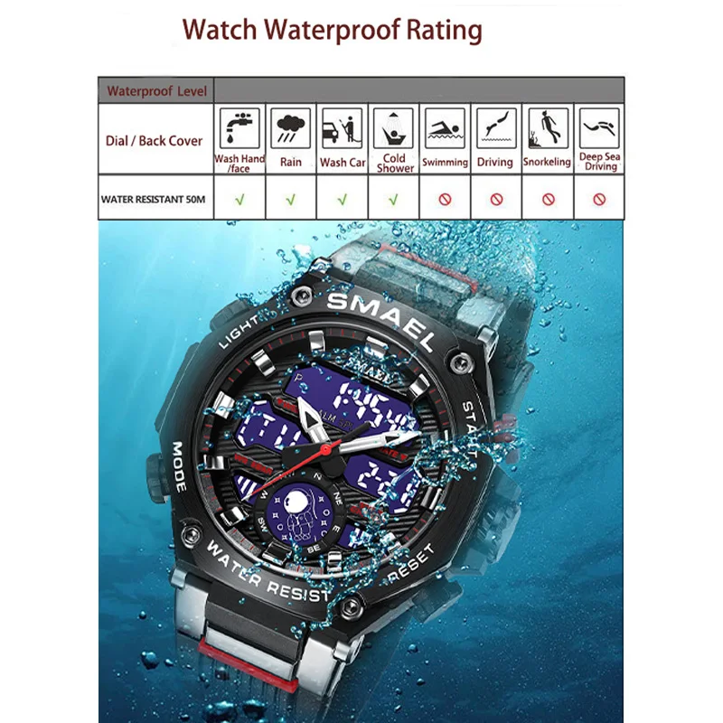 Quartz Wristwatches Sport SMAEL Military Army Clock Alarm Dual Display LED Electronic Watch 8069 Waterproof Watches For Men