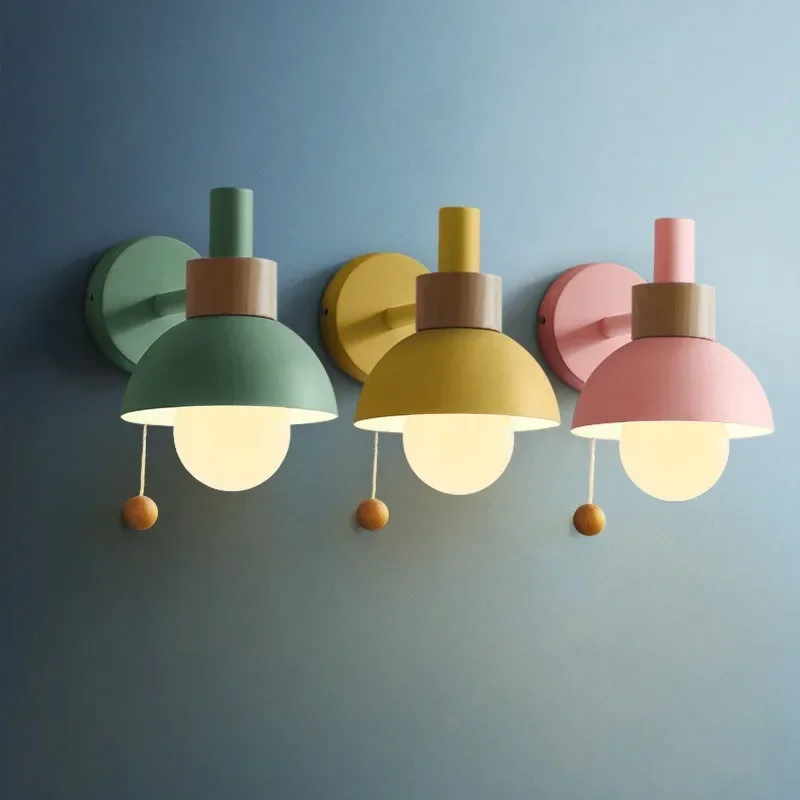 Modern Macaron Wall Light With Switch Wall Sconce For Bedroom Living Room Bathroom Stairs E27 Indoor Lighting Fixture Lustre