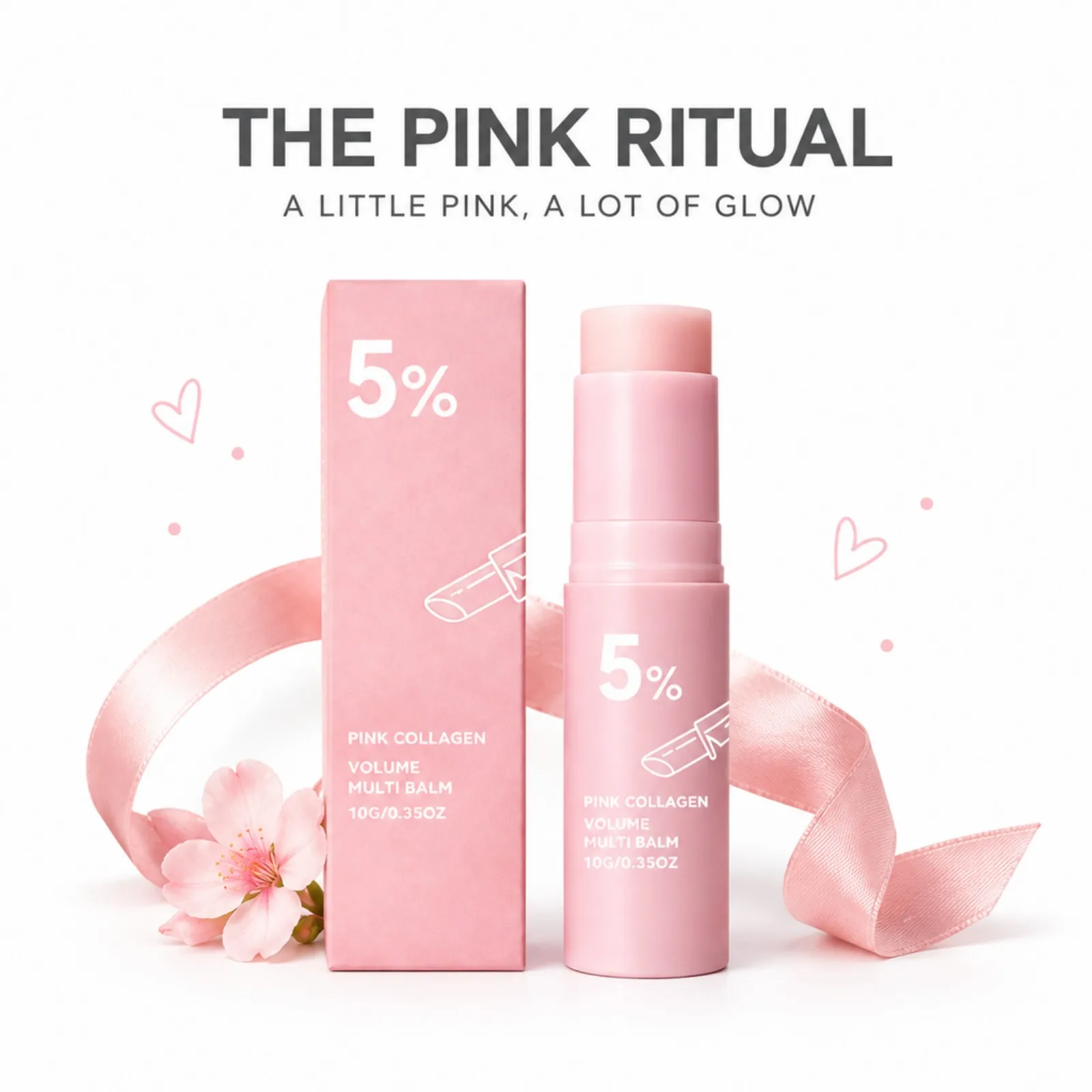 Pink Collagen Multi Balm Stick 10g Deep Hydrating Firming Balm for Fine Lines Plumping Face Eye Neck Lip Care Portable Skincare