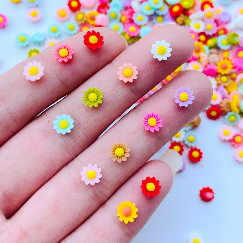 100Pcs New 6mm Cute Mixed Mini Flower Flat Back Resin Cabochons Scrapbooking DIY Jewelry Craft Decoration Accessorie J58