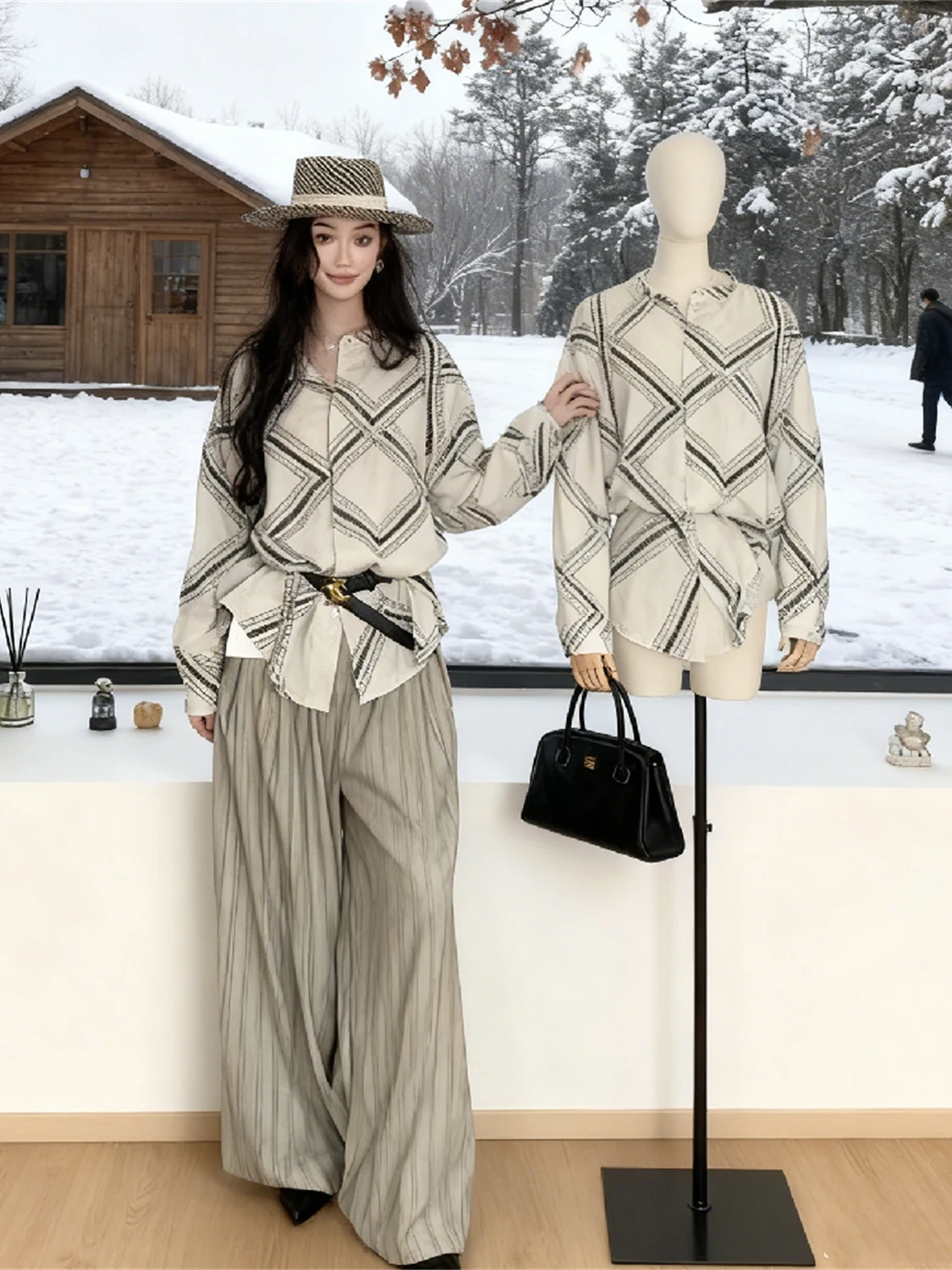 

Retro Style Women's Loose Long Sleeve Shirt Totem Print Slimming Early Spring Fashionable Versatile Top Sun Protection