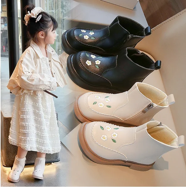 Plush Kid Boot Autumn Warm Princess Boot Two Cotton Ankle Boot Fashion Leather Boots Small Medium-sized Kid Girl Boots Kid Shoes