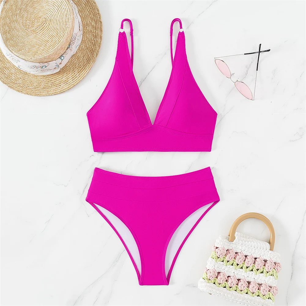 High Waist Bikini Sling Swimsuit V-neck Push Up Swimwear Women Two Pieces Beach Bathing Swimming Suits Vacation Outfits Biquinis