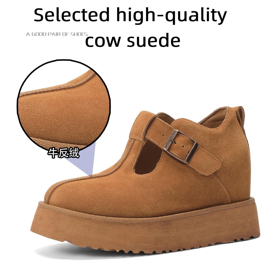 14cm Women Elevator Shoes Winter Warm Wool Shoes 12cm Height Increasing Shoes Female Invisible Increasing Shoes Platform Shoe
