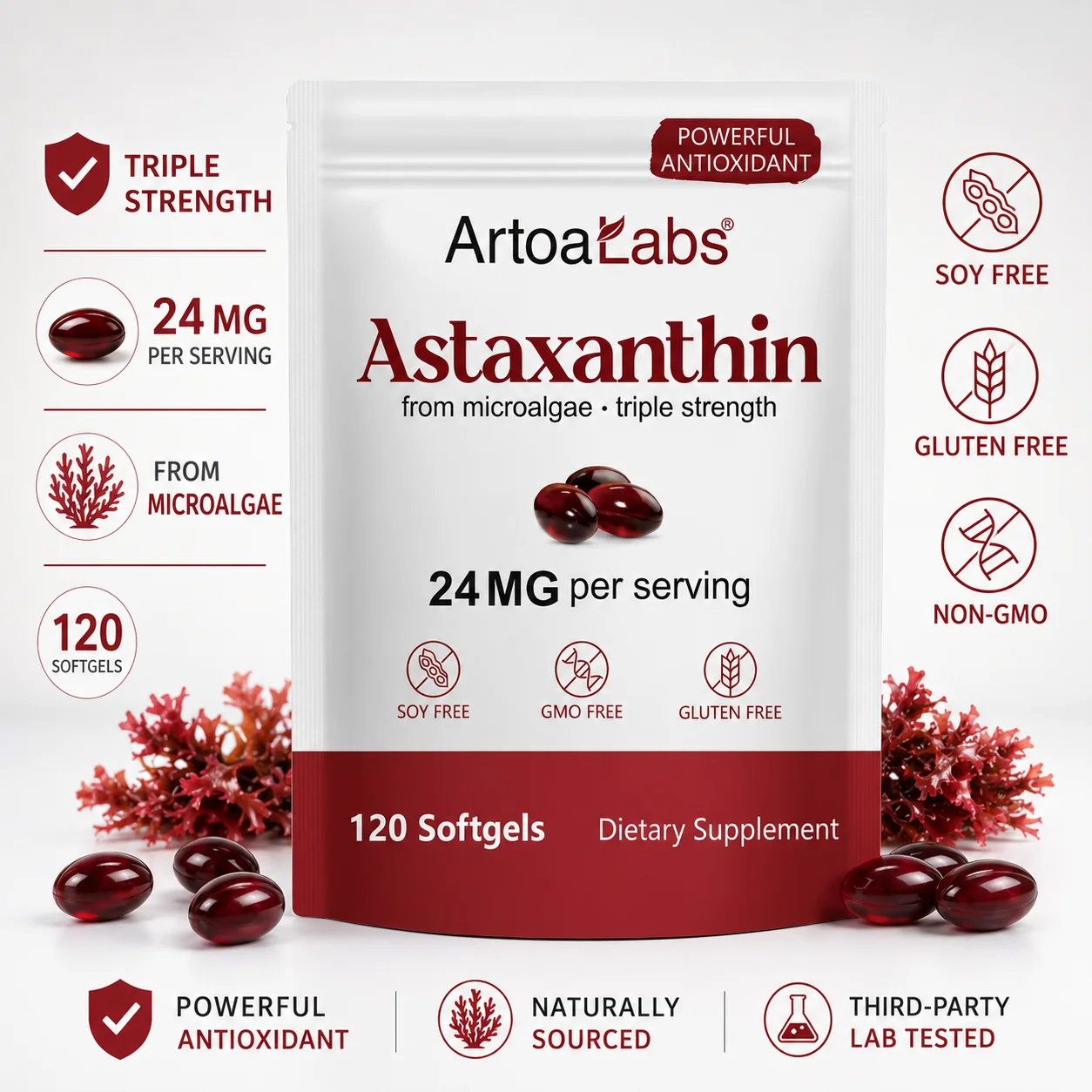 Astaxanthin Astaxanthin Softgels 24mg Triple Strength Antioxidant Eye Skin Health Support Microalgae Non GMO Soy Free Gluten Free 120 Count - Aliexpress Deal