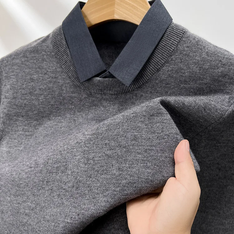

Men's Knitted Long Sve irt Collar Base Layer Top V-Ne Casual Busin Winter Faion Ci Sle Thiened Mid-Year