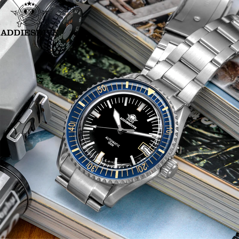 ADDIESDIVE Jam Tangan Pria Modis Jam Tangan Mekanis Bercahaya BGW9 Kaca Safir Tali Kulit Sapi Antik 100M Kedap Air Reloj Hombre