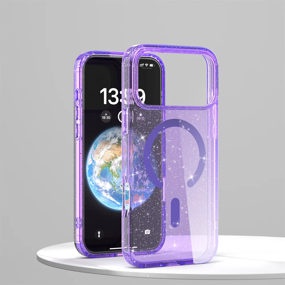 Transparente Glitzer-Symmetrie für Magsafe Magnetische Hülle für iPhone 18 Pro Max 17 Air16 15 14 13 Sturzsichere Ott-Box Panzerhülle – Detail 12