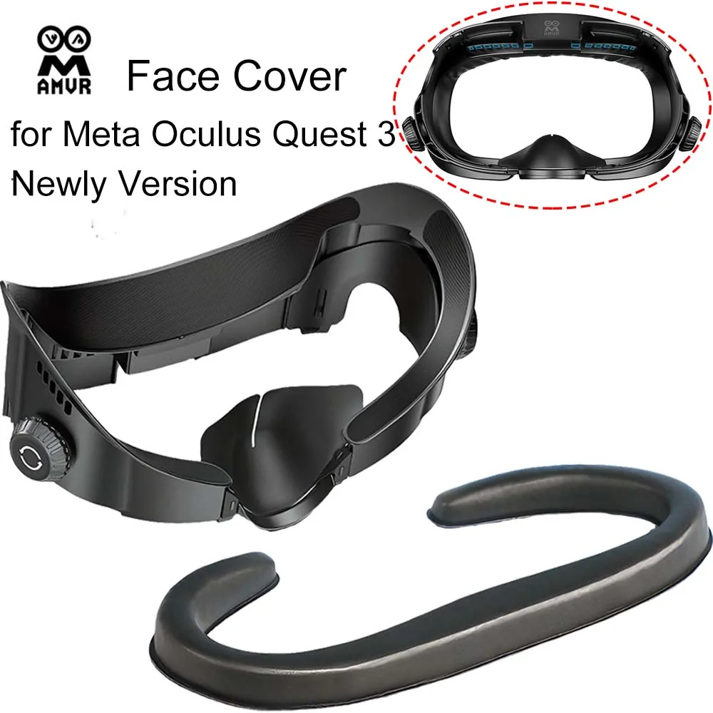 

AMVR Newly PU Leather Face Mask Cover for Meta Oculus Quest 3 Facial Interface Replacement Ice Silk Fabric Pad VR Accessories