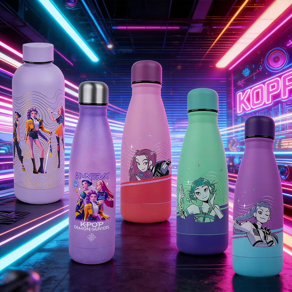 1PC Bouteille d'eau isotherme en acier inoxydable sous licence officielle Kpop Demon Hunters, grande capacité, anti-fuite, excellent cadeau