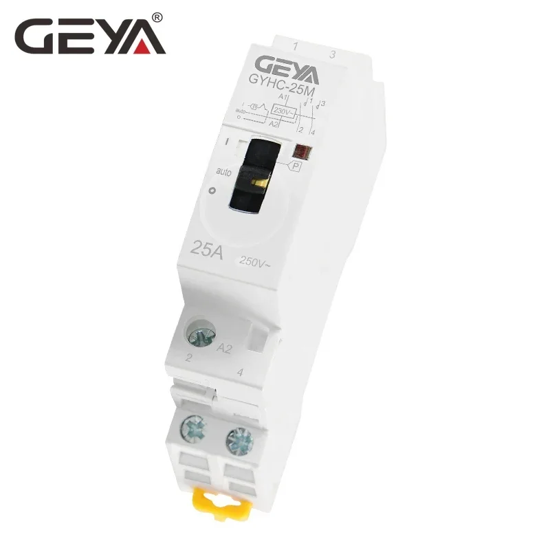 GEYA Manual Contactor 2P 16A 20A 25A 2NO or 2NC 220V 50/60Hz Manual Control Home Use AC Contactor Din Rail Type