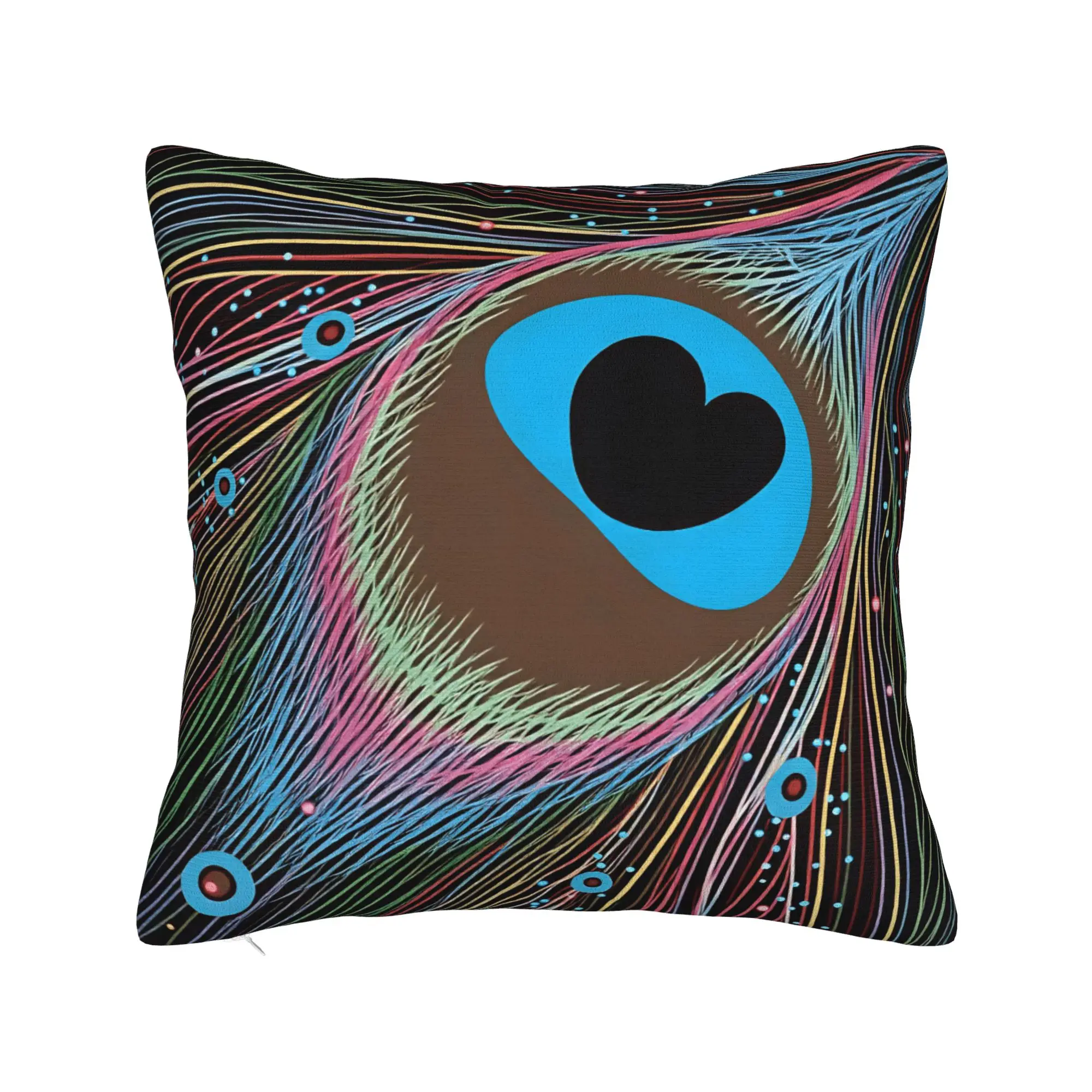 Pillow Cover Peacock Feather Heart Pattern Colorful Ethnic Pattern  Retro Trendy Pillow Case For Couch Sofa Bedroom Pillowcases