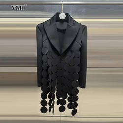 VGH Irregular Spliced Tassel Solid Casual Blazers For Women Notched Collar Long Sleeve Minimalist Slimming Blazer Female Style