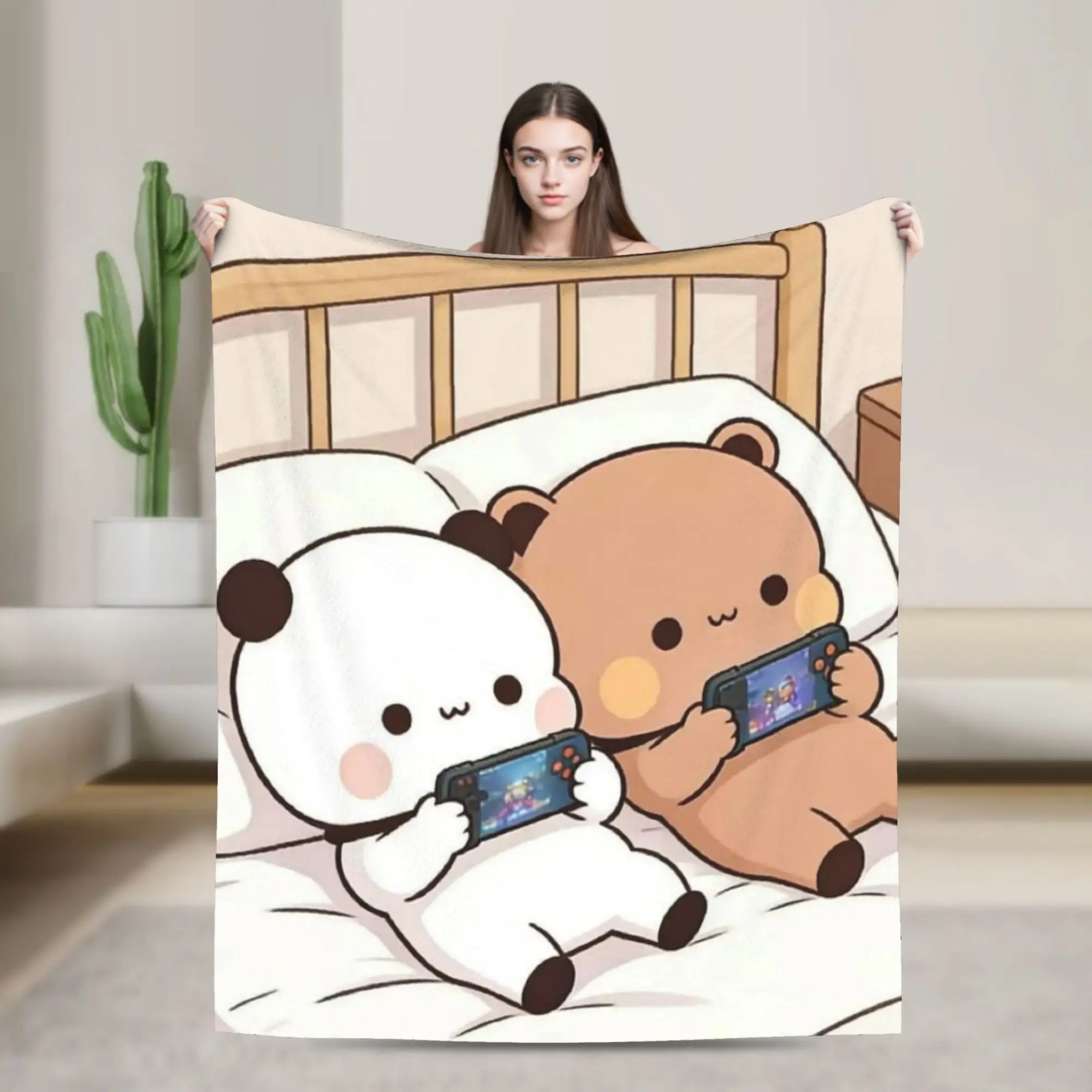 Cartoon Panda Bubu Dudu Wool Blankets  Customized Throw Blanket for Home 150*125cm Quilt