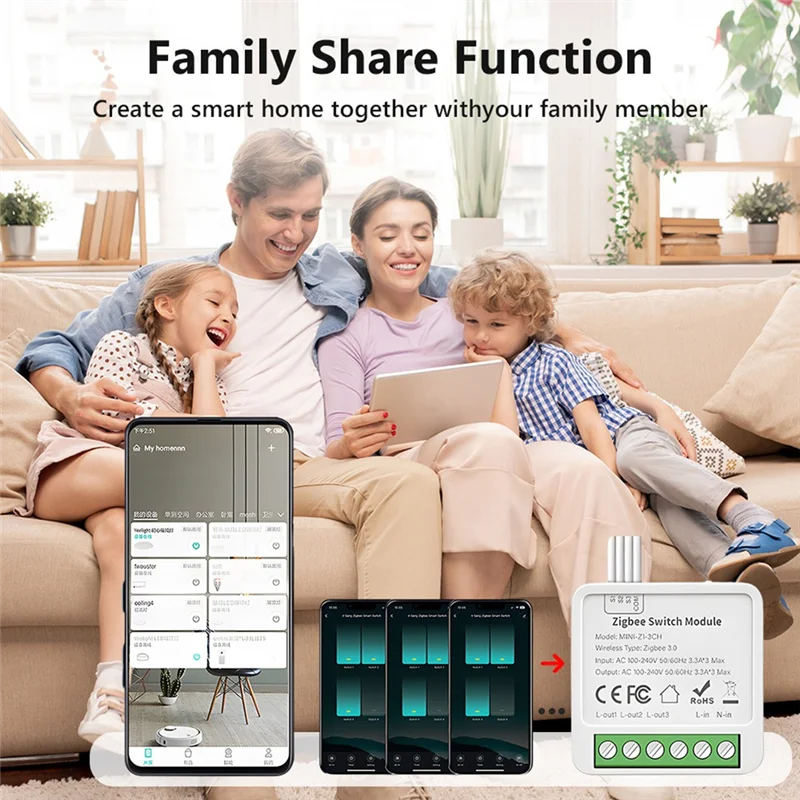 AT63-Tuya Zigbee 3 CH DIY Smart Switch 3-Way Control Light Relay Smart Life Wireless Remote Control Zigbee Switch Module