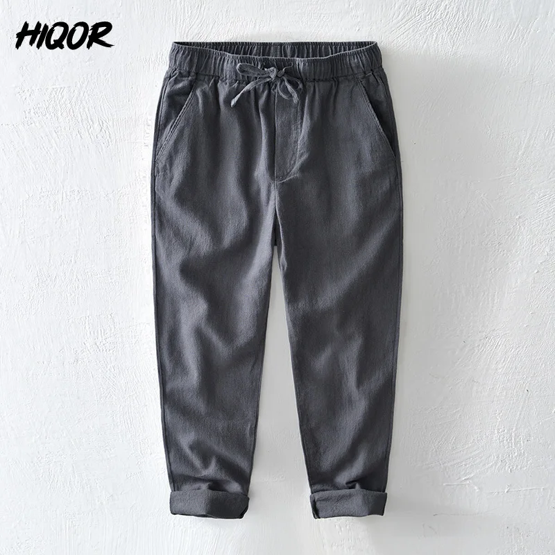 HIQOR 6 Colors Men\'s Cotton Linen Casual Pants Summer New In Breathable Solid Linen Trousers For Men Male Straight Baggy Pants