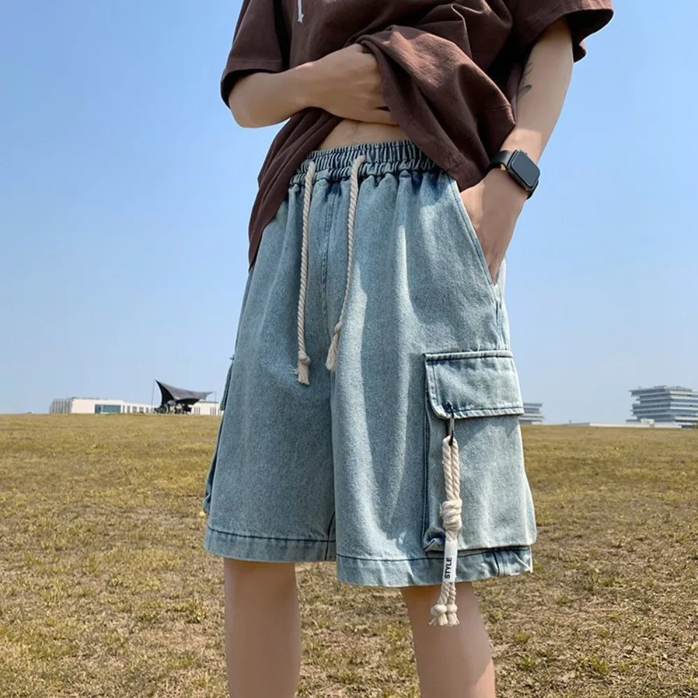 Invisible ouvert entrejambe sexe en plein air décontracté cinq points pantalon hommes Denim Shorts tendance polyvalent rétro été cordon pantalons en vrac