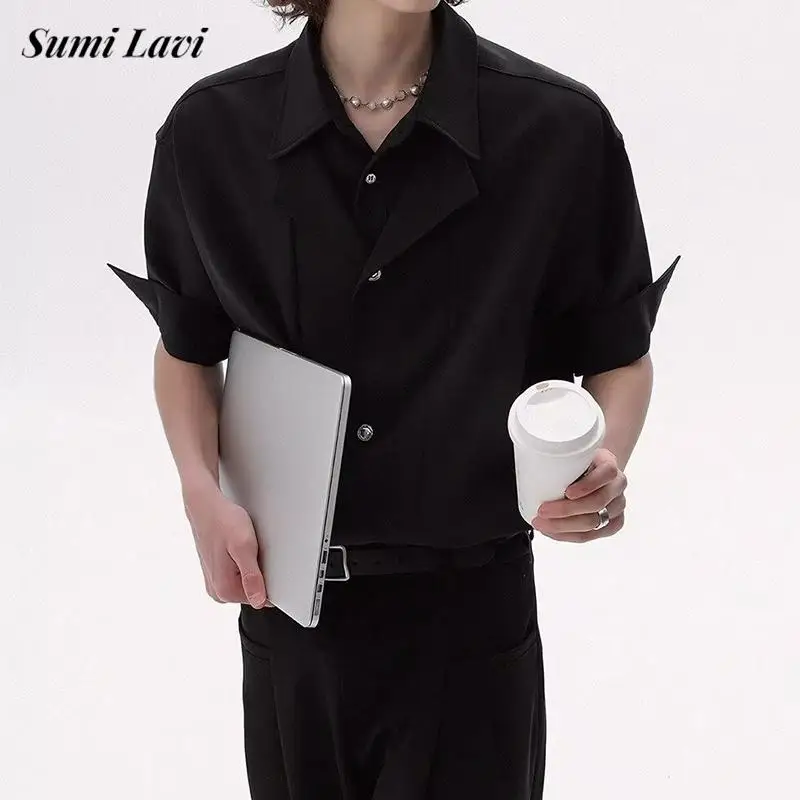 

Casual Slim Fit Shirts Men's 2025 Summer Fashionable Solid Color Turn-down Collar Shirt Men Vintage Buttoned Short Sleeve Shirts
