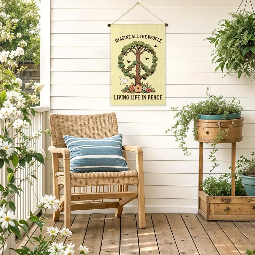 تخيل جميع الأشخاص الذين يعيشون الحياة في السلام حديقة العلم مزدوجة الوجهين ساحة الديكور في الهواء الطلق 12x18 بوصة ، علم الشرفة الوحدة ، T ZZJ