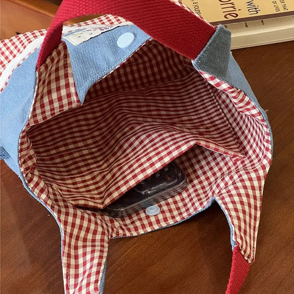 Korean INS Sweet Lace Handbag Denim Plaid Canvas Tote Bags Commuting Bags