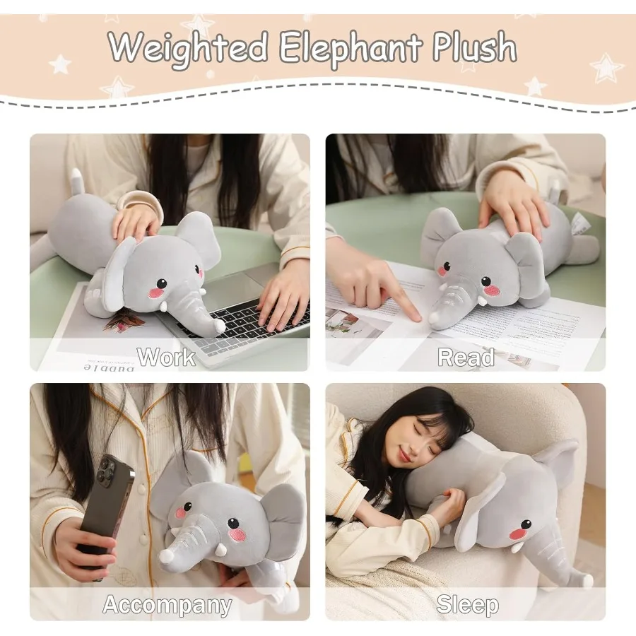 Gewichteter Elefant, Plüschtier, weiches Kissen, Geschenk für Erwachsene, 9,8 Zoll, 0,8 Pfund, niedliche Plüschtiere in Pastellrosa