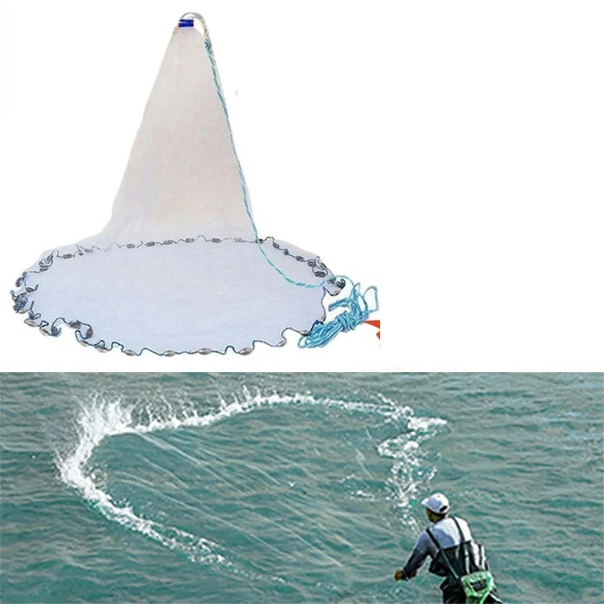 SMIEA Saltwater Fishing Cast Net for Bait Trap Fish 4/5/6 Ft Radius Casting Nets with Heavy Duty Zinc Sinker Weight A