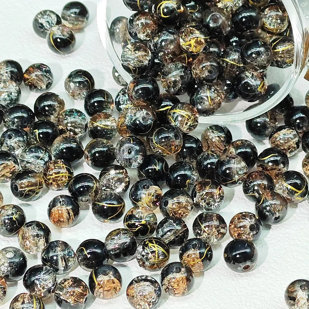 6/8/10mm zweifarbige gebürstete Perlen mit Rissmuster, Armbänder, Halsketten, DIY-Schmuckzubehör. Gemischte Farben, Schwarz. – Detail 4