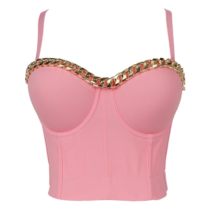 Gold Thick Chain Bra Women, And Fashionable SuSpenderS For Women Wearing Trendy Jumpy Shaped Bras With Steel Rings