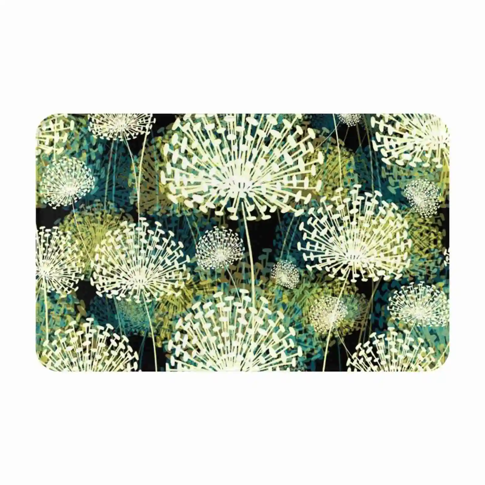 Dandelions Soft Cushion Car Home Carpet Door Mat Flowers Floral Black Blue Green Floral Pattern Vintage Pattern Dandelions