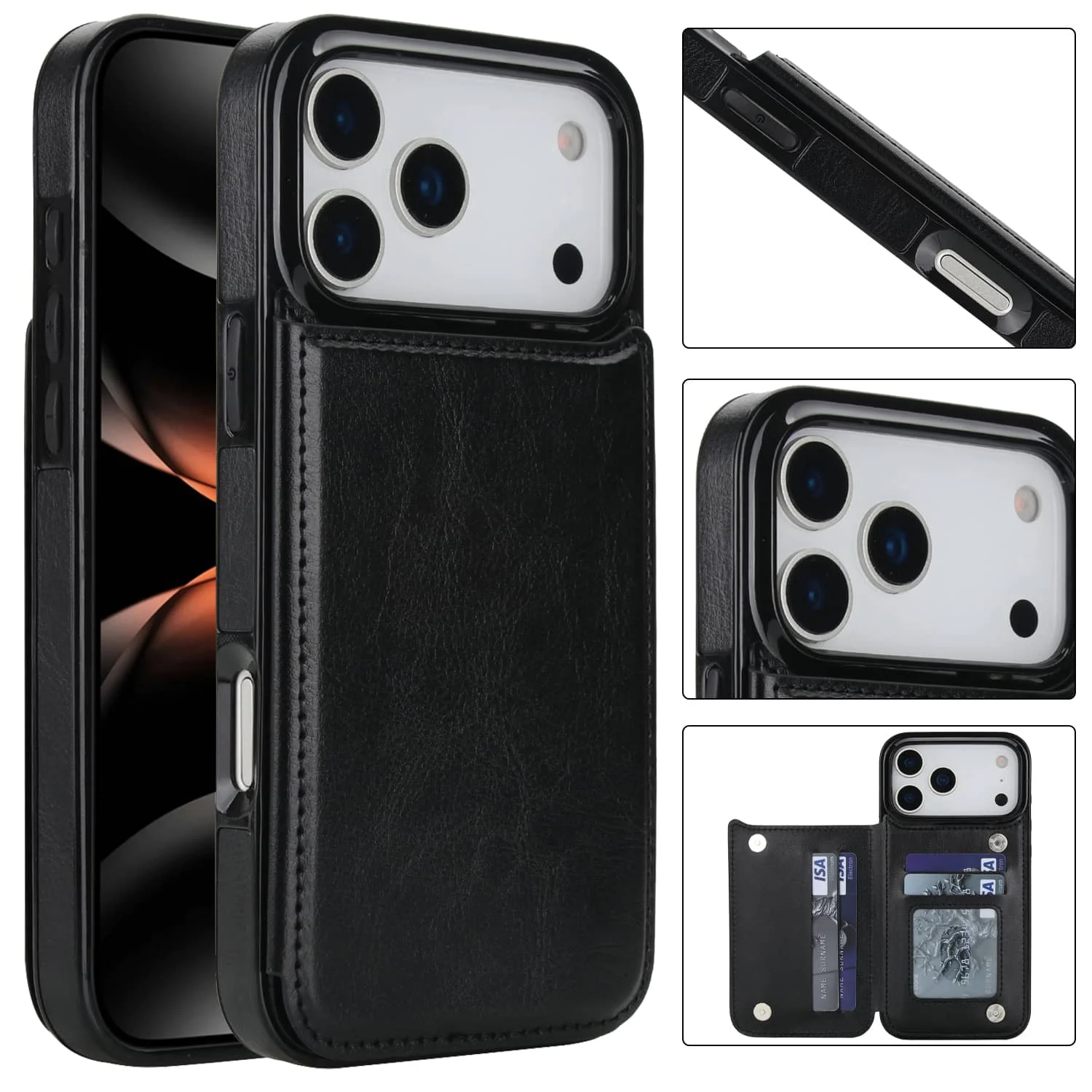 For iPhone 18 Pro/17 Pro Max/17eAir Wallet Case With Card Holder,PU Faux Leather Kickstand Card Slots Case,Double Magnetic Clasp