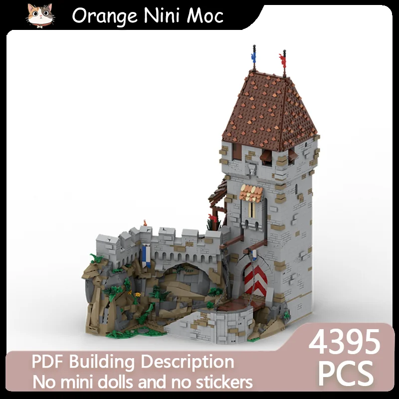 

Модель средневекового замка MOC: Строительные блоки, главные ворота и башня, модульная технология, подарки, праздничный набор для сборки, детские игрушки