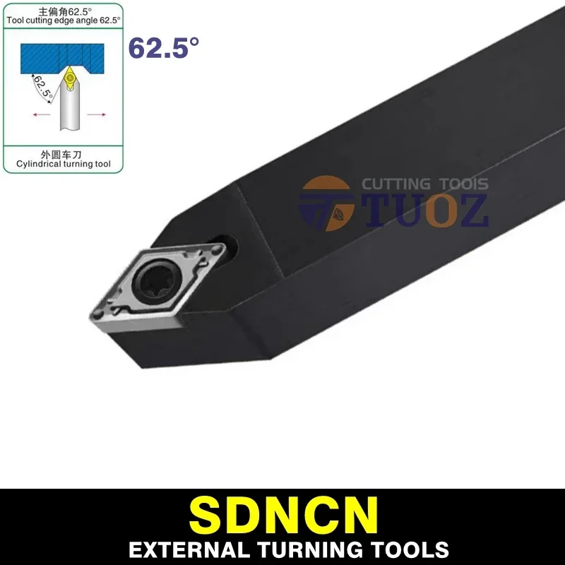 Tuoz External Turning Tool Suporte de Ferramentas Torno para Inserções Dcmt0702 Sdncn 0808h07 1010h07 1212h07 1616h07 625 ° Mm16 mm