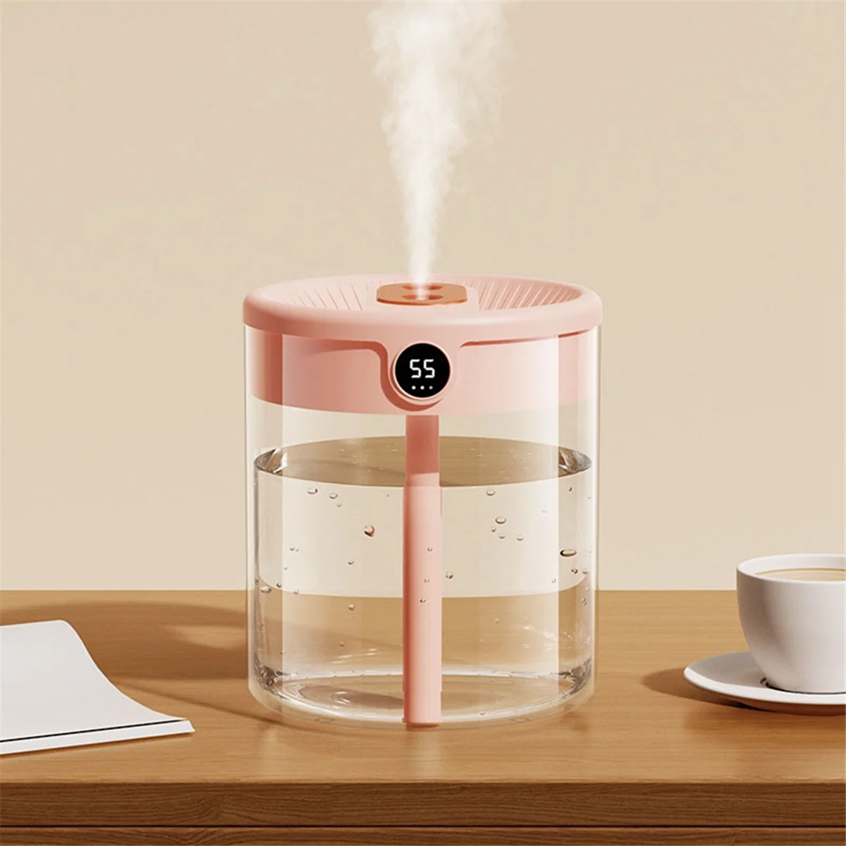 Humidificador de aire H2O, difusor de aceite esencial portátil con USB, doble boquilla, pantalla LCD de humedad, 2L de capacidad, blanco