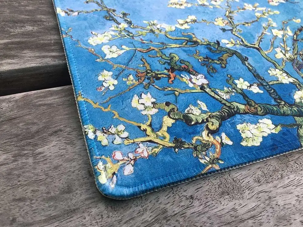 Art Mouse Pad Rubber Mouse Pad From Van Gogh Famous Almond Flower Painting Stitching Edges 18*22cm