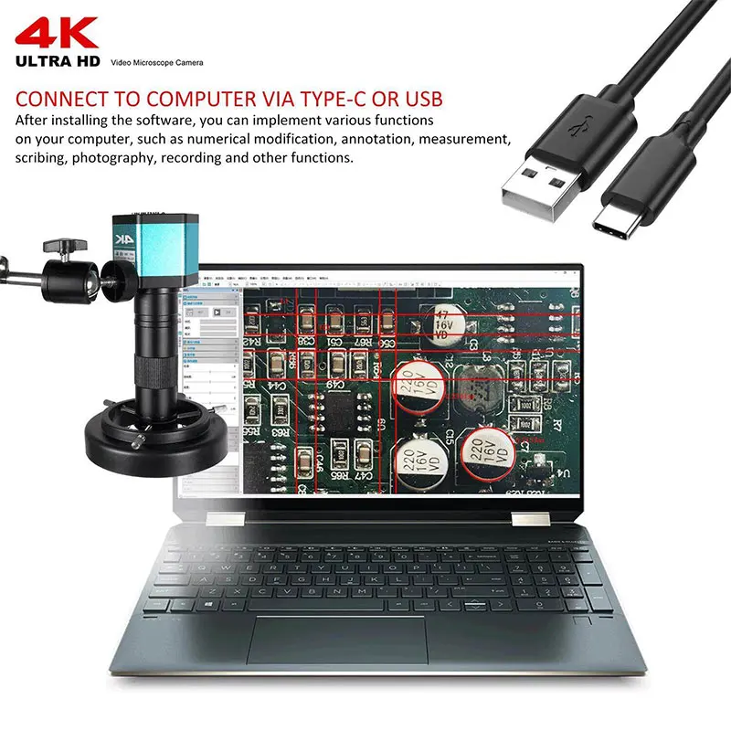 4K Articulated Arm Microscope for Mobile Phone 150X Zoom Lens Digital Soldering Microscope LED Light HDMI USB Industrial Camera