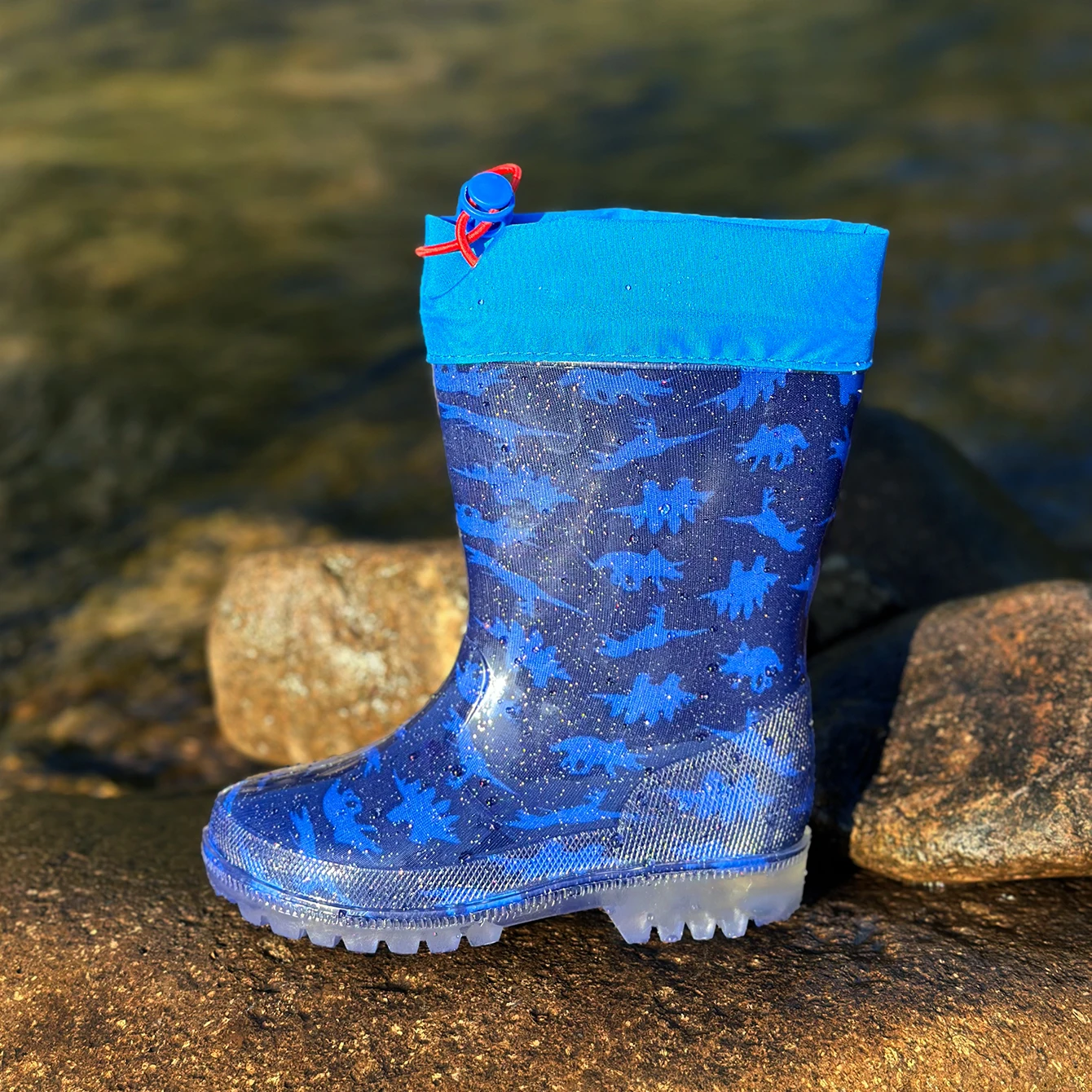 أحذية مطر من كلوريد البولي فينيل بإغلاق برباط ، أحذية مائية مضادة للانزلاق مقاومة للماء ، كرتون لطيف ، أزرق ، ديناصور ، لمعان ، أطفال ، في الهواء الطلق #4