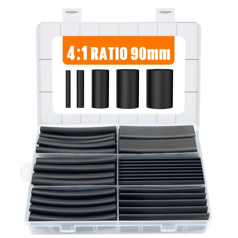Kit de tubes thermorétractables, 5 tailles, 90mm/3.54 pouces, 75 pièces, rapport 4:1, doublure adhésive, double Tube mural, Tubes thermorétractables de qualité Marine