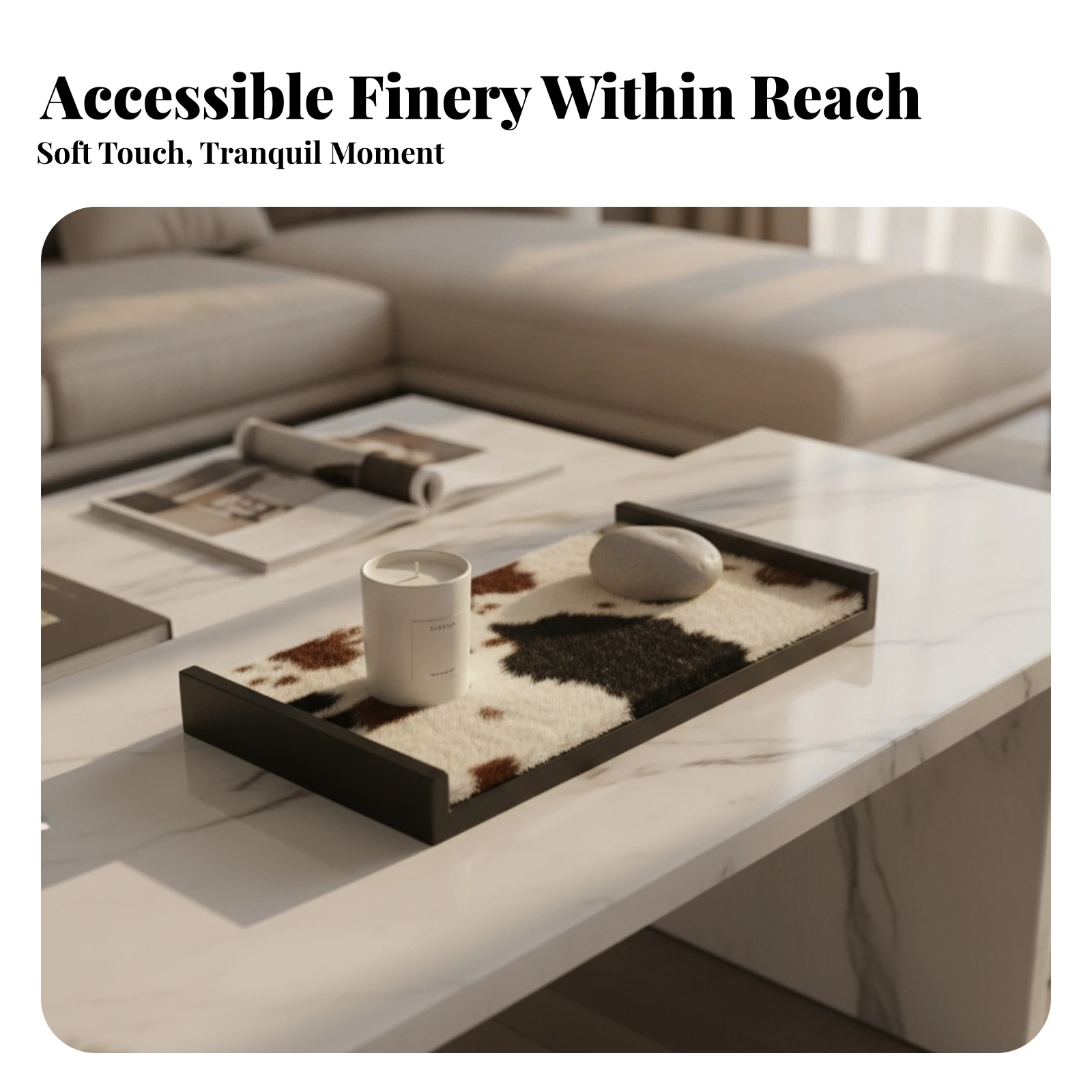 Cowhide Pattern Tray Elegant Wooden Tray with Raised Rails Modern Slim for Home Decorators, Coffee Table, Reception Desk