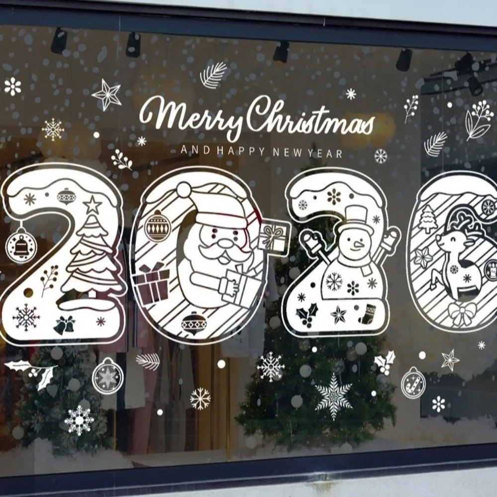 سانتا كلوز عيد الميلاد نافذة ملصق الكرتون الأيائل ثلج كهرباء الزجاج ملصق بولي كلوريد الفينيل لتقوم بها بنفسك ملصق مائي 2026 عيد ميلاد سعيد ملصق #5