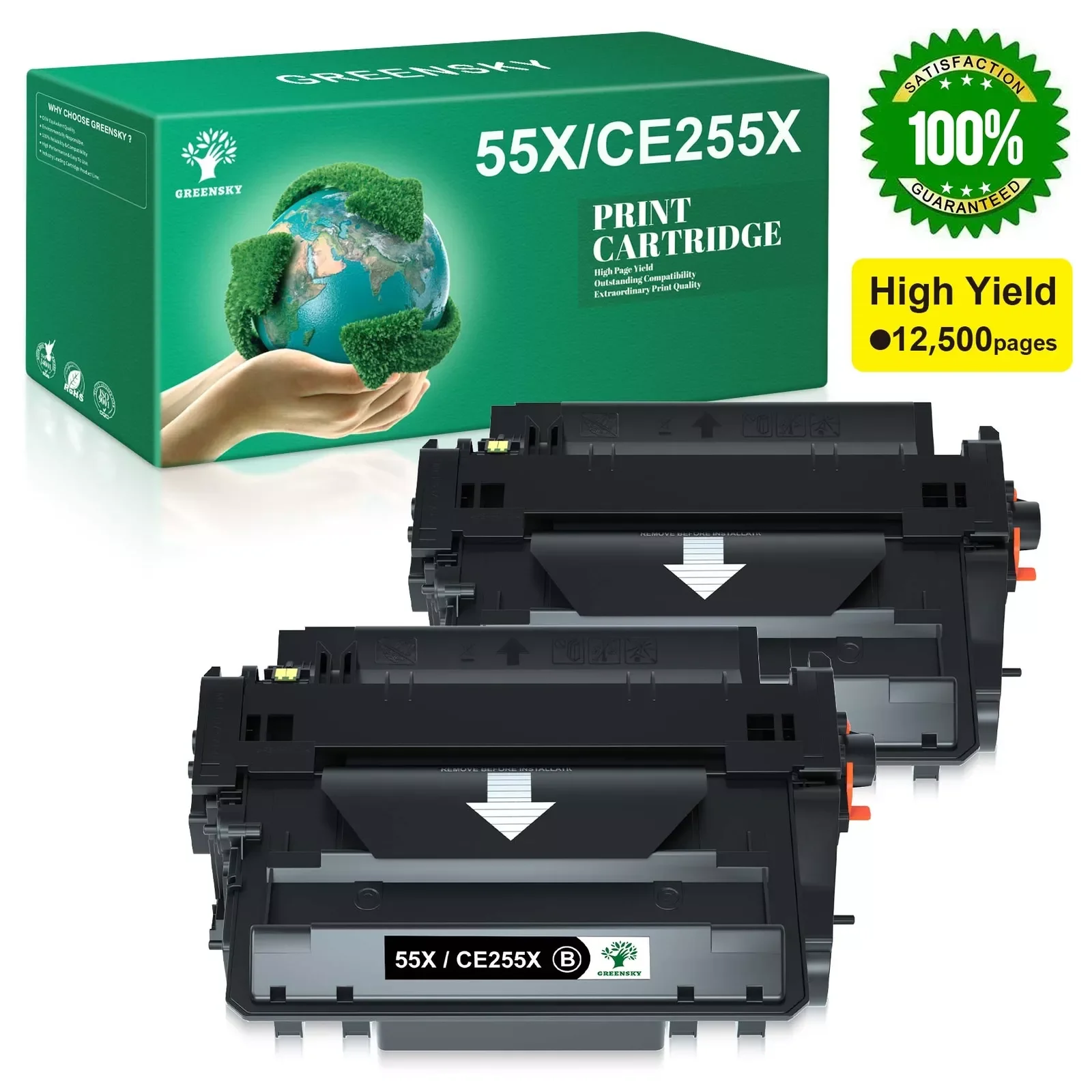 2PK CE255X Toner Cartridge for HP LaserJet Enterprise P3011 M525c MFP M525f