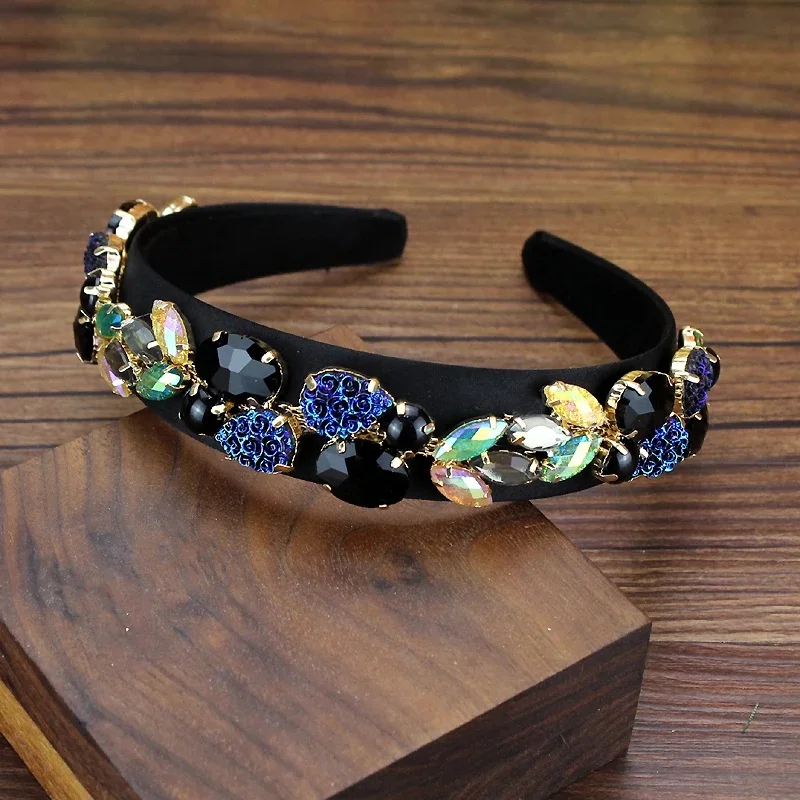 Vintage Baroque Black Purple Rhinestone Hairbands Flower Crystal Headbands For Women Luxurious Hair Accessories Jewelry