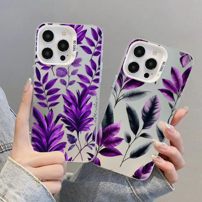 Frische Lila Blumen Laser-Handyhülle für iPhone 16 11 12 13 Mini Pro Max 17 14 15 Pro Max 16 15 14 Plus Stoßfeste Schutzhülle Fundas