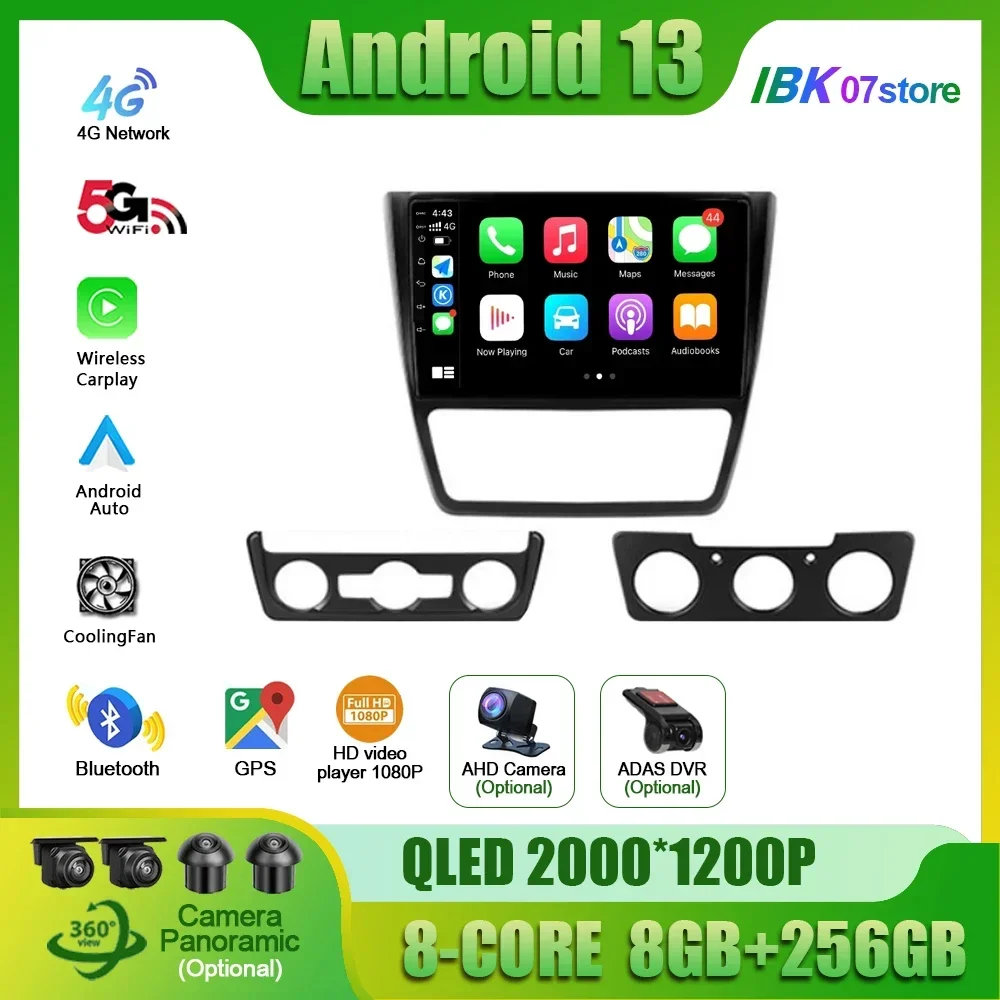 10 Inch Head Unit Android 12 Car Radio for Skoda Yeti 5L 2009 2010 2011 2012 2013 2014 Stereo with Frame Auto Apple Carplay QLED