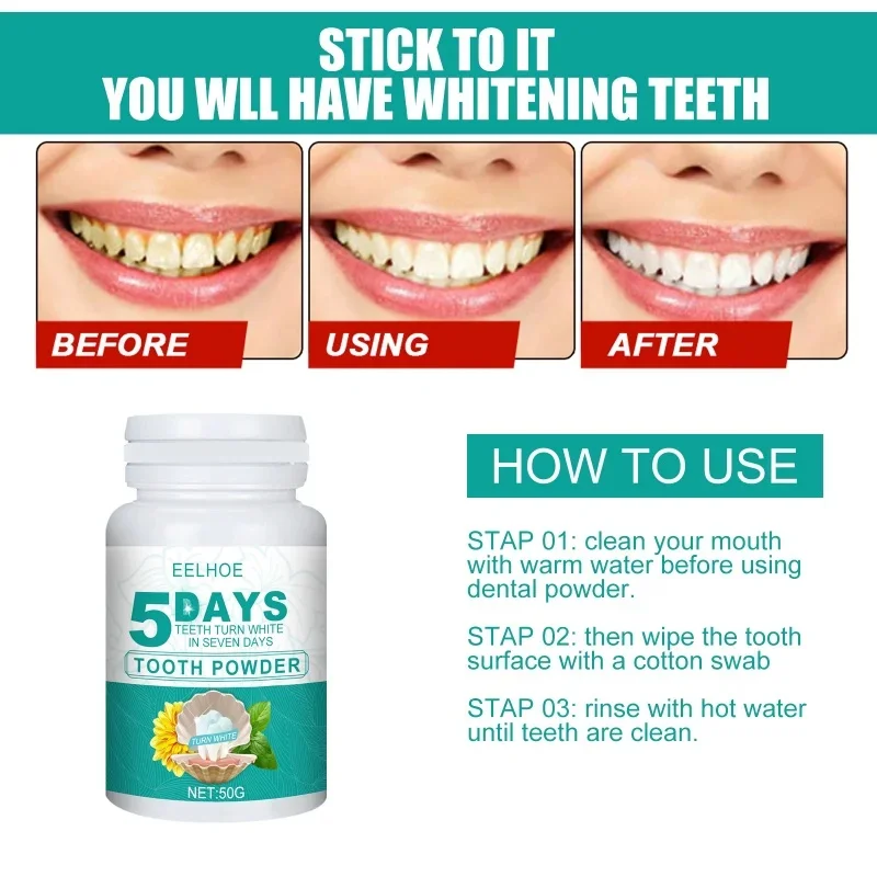 5 Days Teeth Whitening Powder Toothpaste Remove Plaque Stains Dental Calculus Oral Hygiene Cleaning Fresh Bad Breath Tooth Care