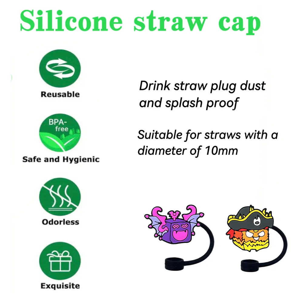 1-9pcs Anime Straw Cover Cap Cartoon 10MM Silicone Straw Plug Reusable Stanley Cup Accessories Straw Cap Charms Pendant