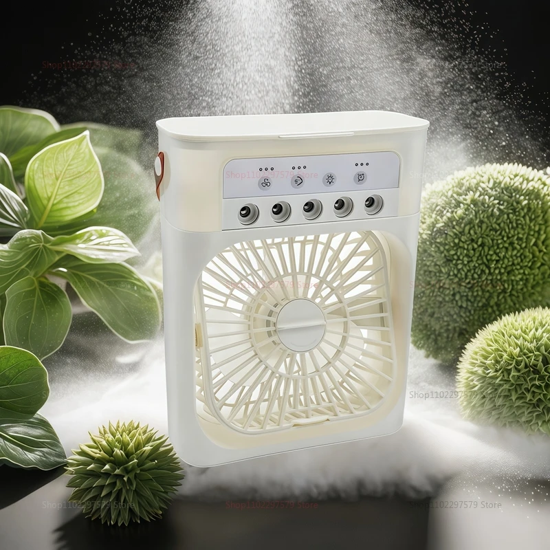 Mini USB Water Mist พัดลมแบบพกพา Air Cooler Humidifier 3 ใน 1 เครื่องปรับอากาศพัดลม 7 สี LED Night Light Office Home พัดลม