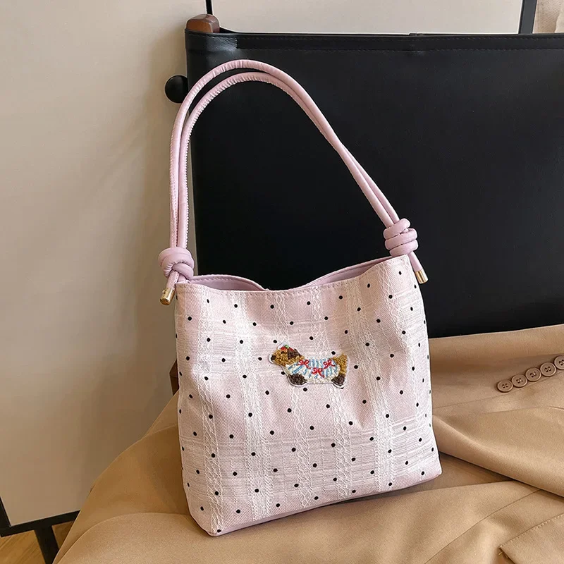 Lace polka dot bag fashion bucket bag foreign style simple shoulder messenger bag