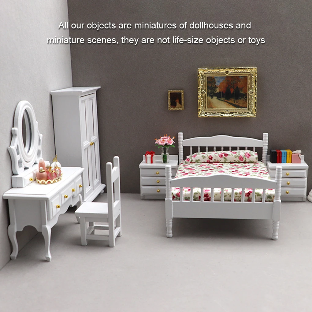 8 pièces/Kit modèle Miniature meubles bois poupée maison chambre 1:12 lit armoire Table jouer jouets Portable mignon accessoires